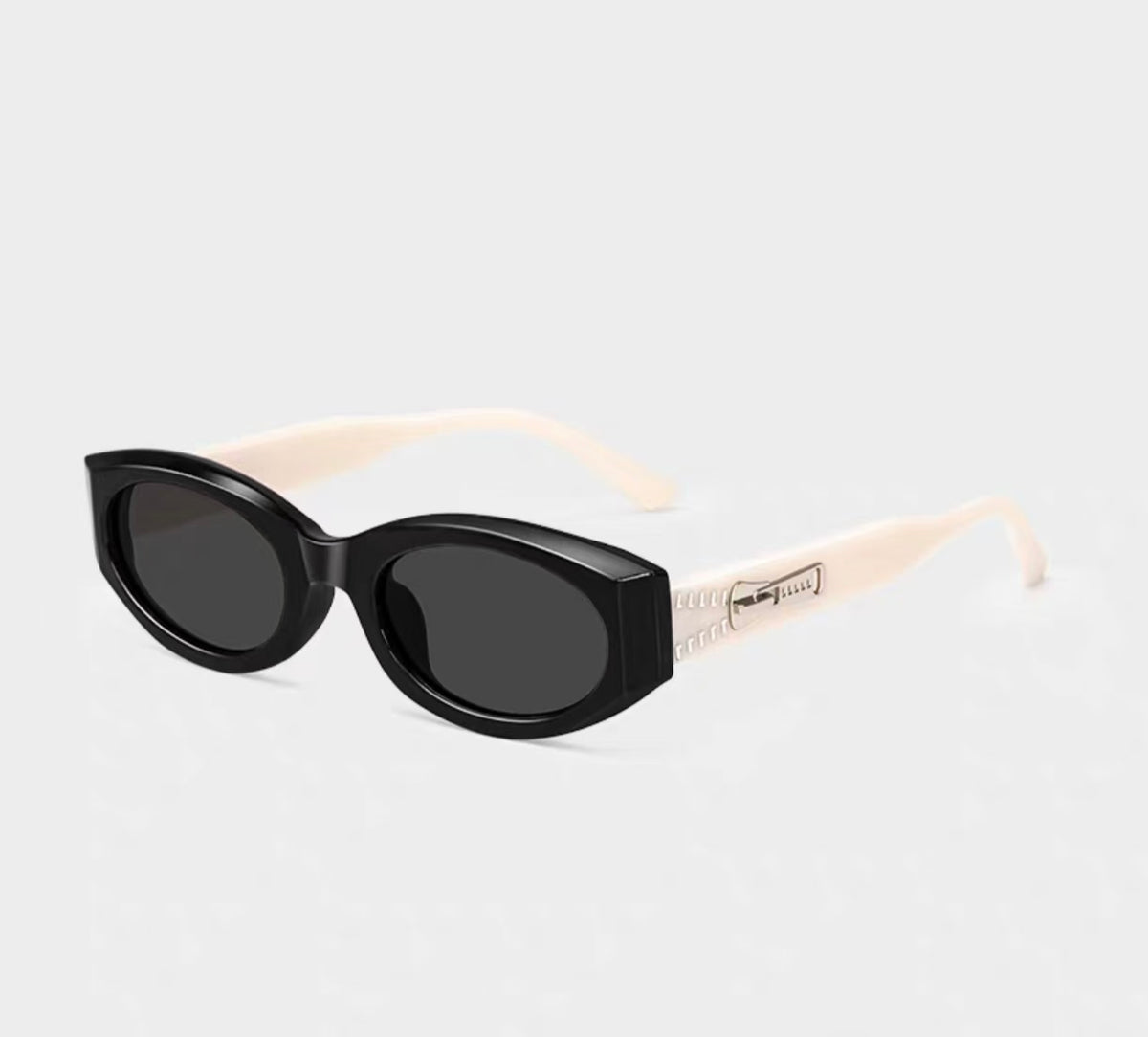 Women’s White full-rim narrow rectangle sunglasses, three-quarter product view