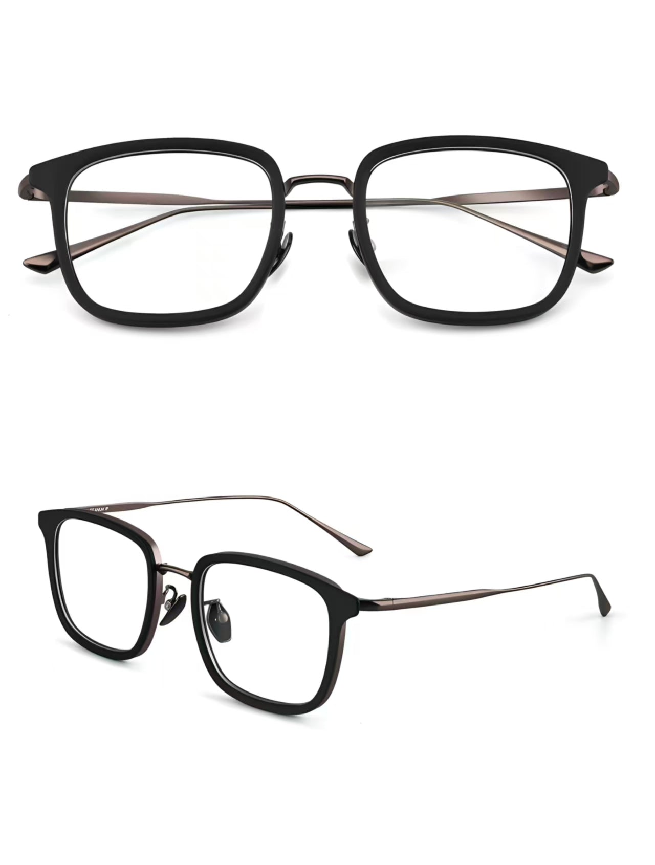 Dark Brown titanium and TR square full-rim eyeglass frame, product views