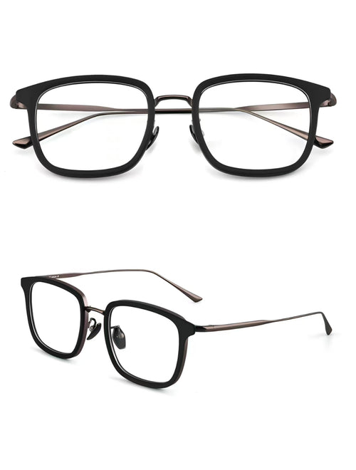 Dark Brown titanium and TR square full-rim eyeglass frame, product views