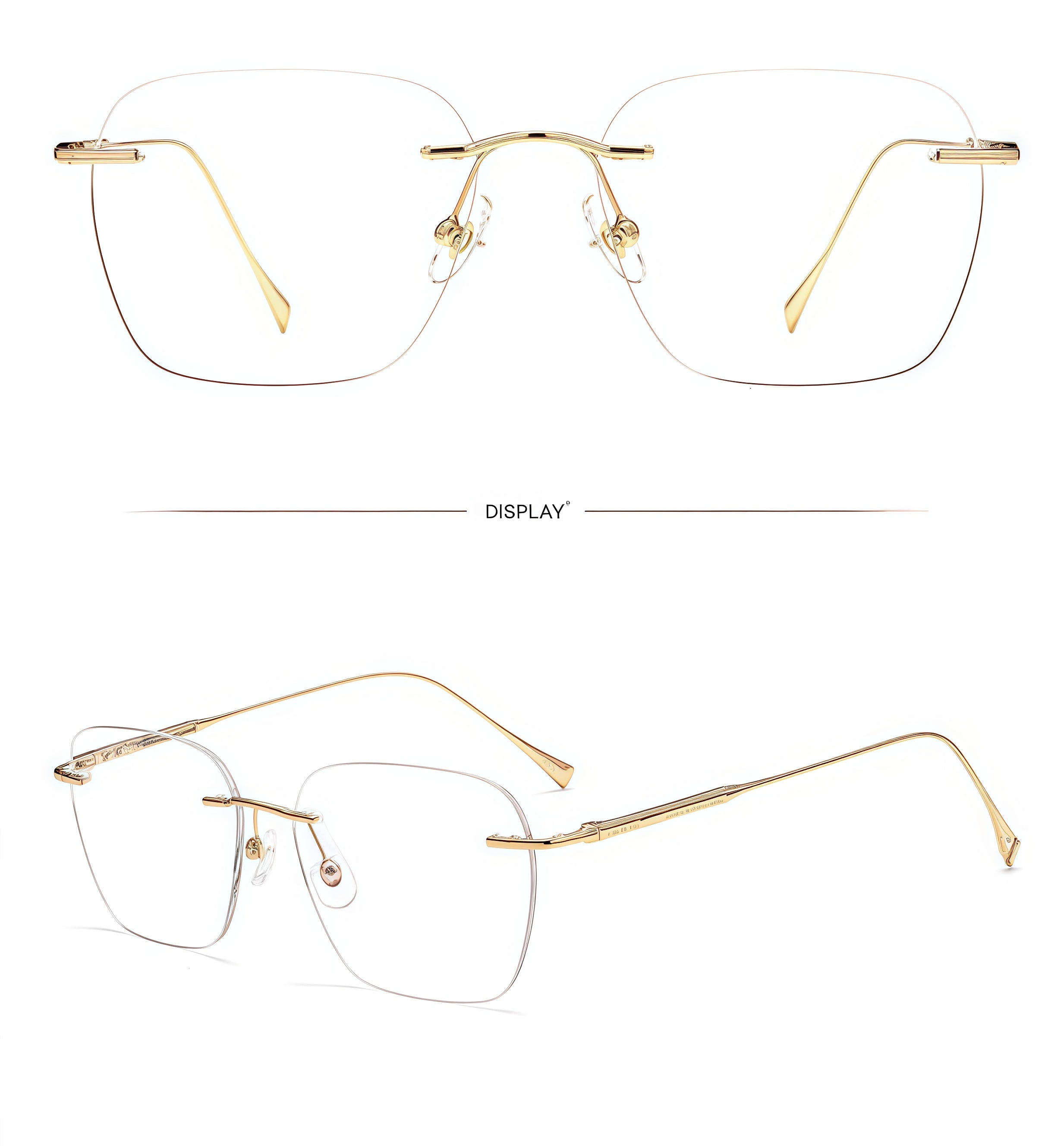Gold unisex semi-titanium rimless softly-square glasses, supplier composite detail