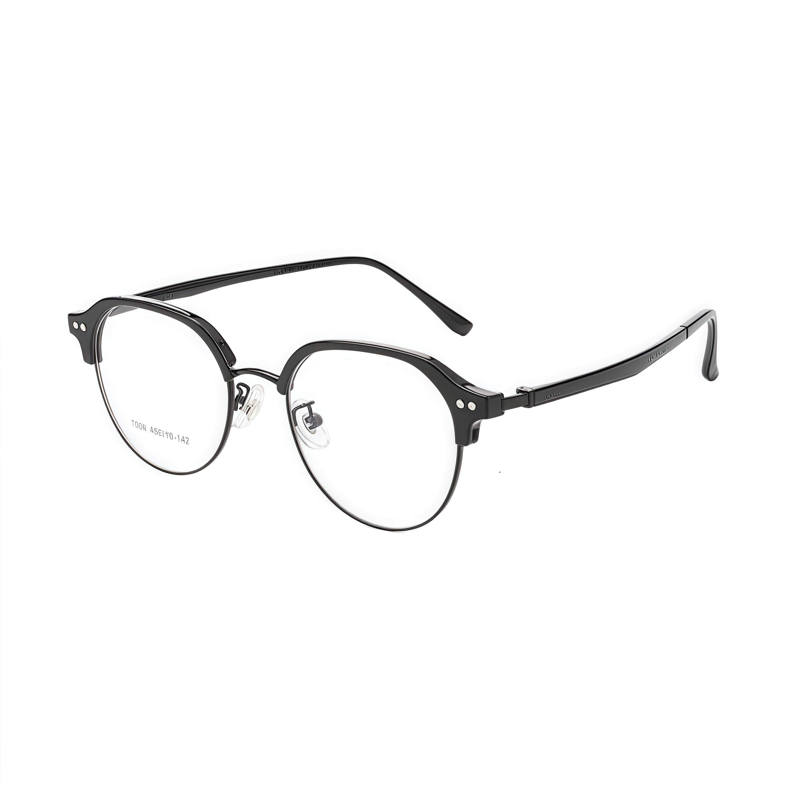 Black 45-degree product view of Intellectual Vintage Semi-Rimmed Eyeglasses