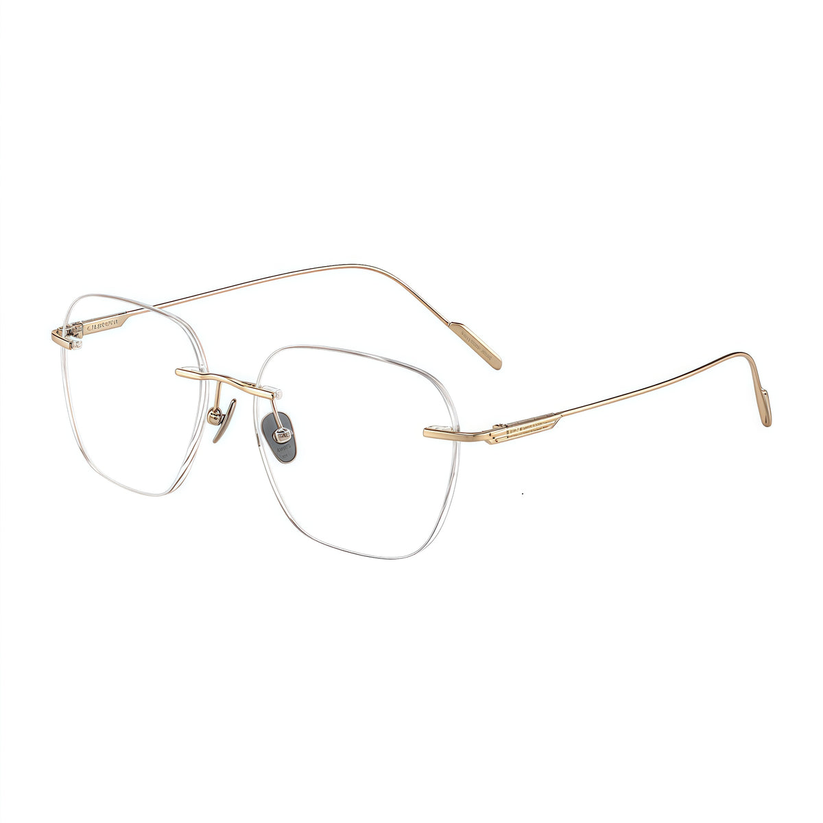 Gold unisex titanium rimless geometric rectangular eyeglass frames, product view