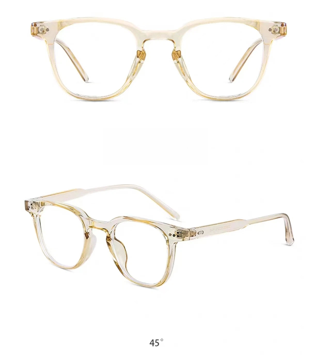 Crystal Brown square full-rim eyeglass frame, front and three-quarter product views