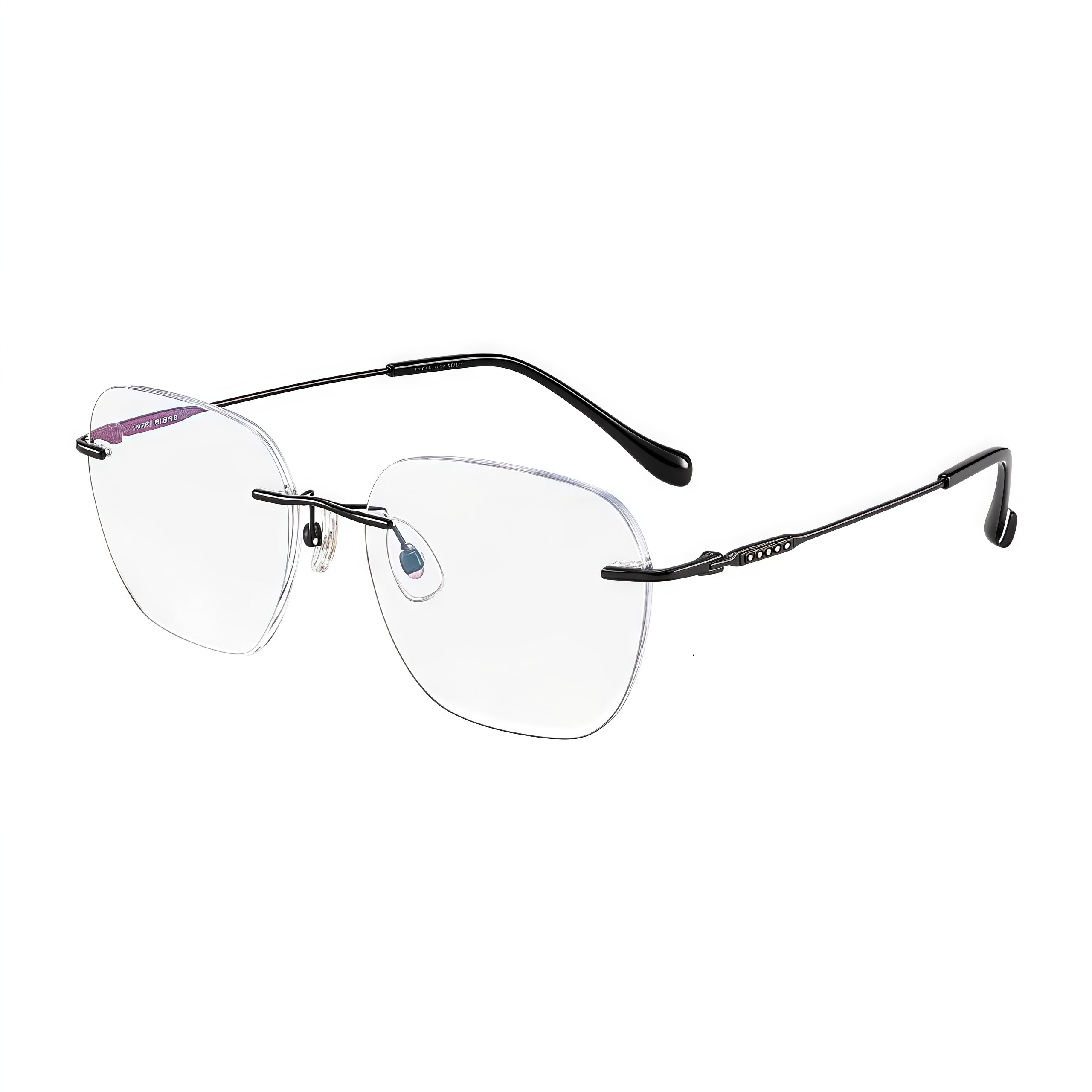 Black women's pure titanium rimless deep soft-square eyeglass frames, product view