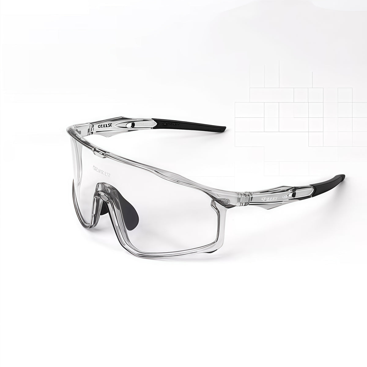 Crystal Grey Frame/Photochromic Grey Lens unisex tr90 shield sunglasses, 45-degree view