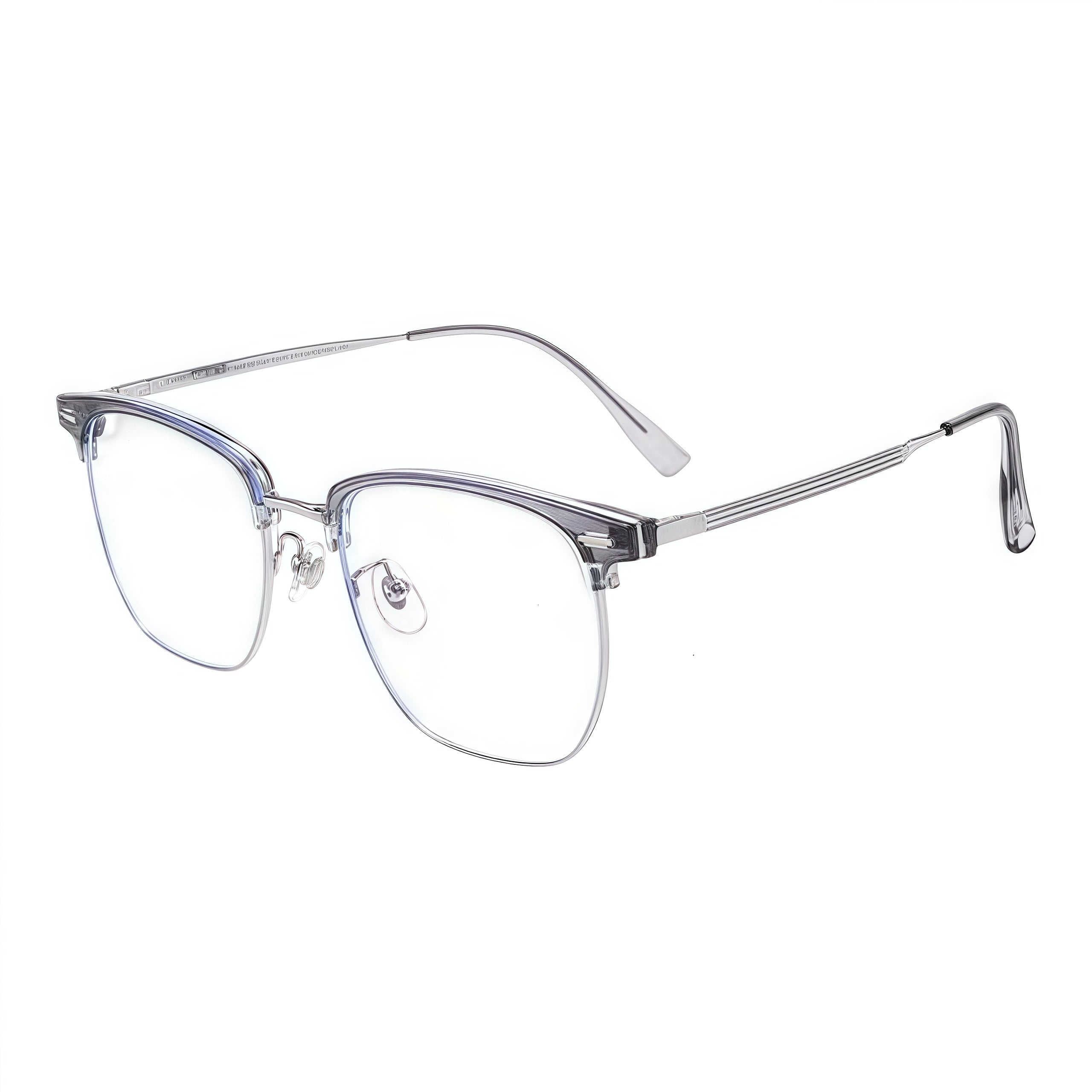 Crystal Grey/Silver TR brow semi-rimless glasses, 45-degree product view
