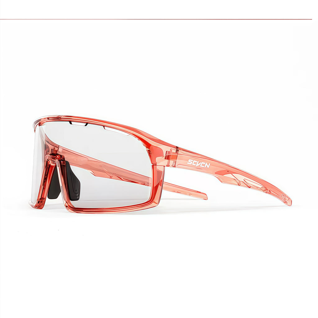 Glossy Crystal Pink Frame/Photochromic Grey Lens unisex polycarbonate rectangle sunglasses, 45-degree view