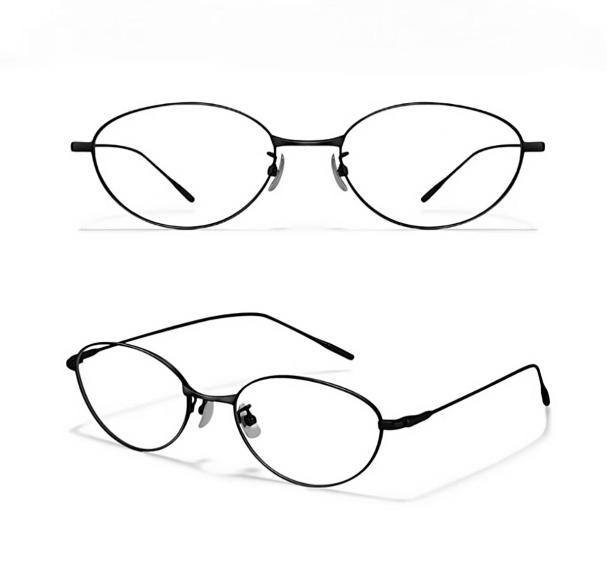 Black titanium old-money small-fit soft-oval full-rim glasses, original front and 45-degree product detail