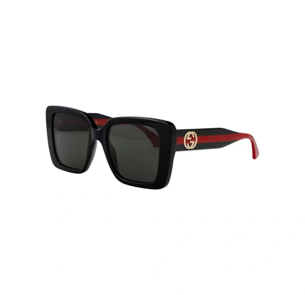 Black 45-degree product view of Gucci Square frame sunglasses