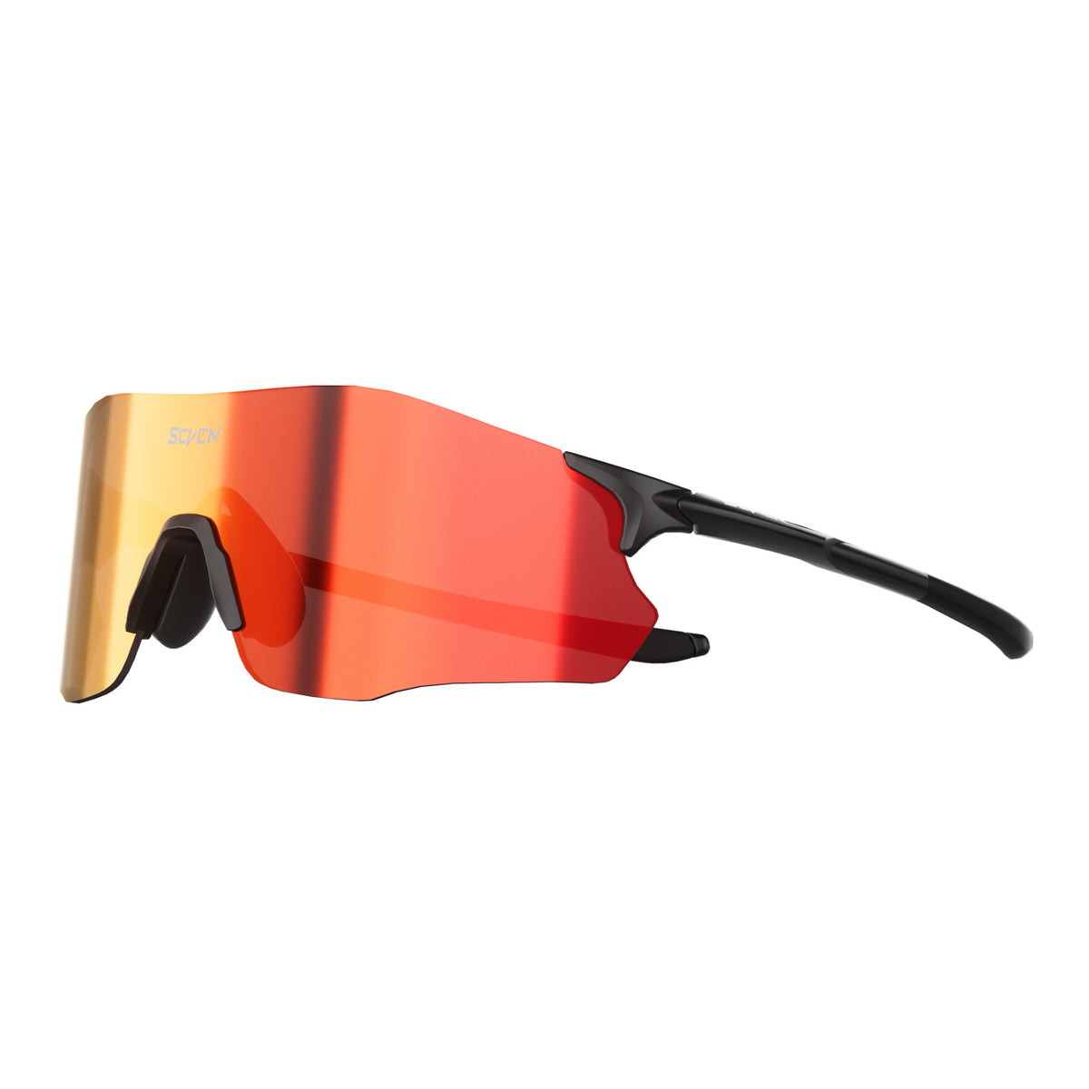 Matte Black Frame/Red Lens unisex tr90 shield sunglasses, 45-degree view