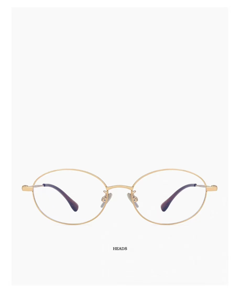 Champagne women's small-fit ultra-light semi-titanium oval full-rim glasses, front product view