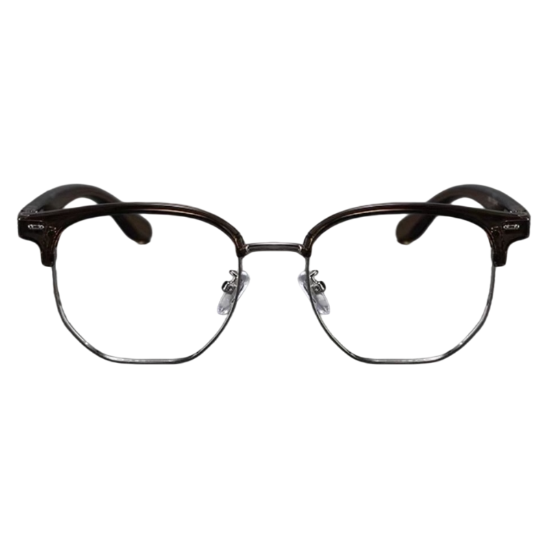 Crystal Brown/Silver men's vintage TR and alloy semi-rimless glasses, front product view