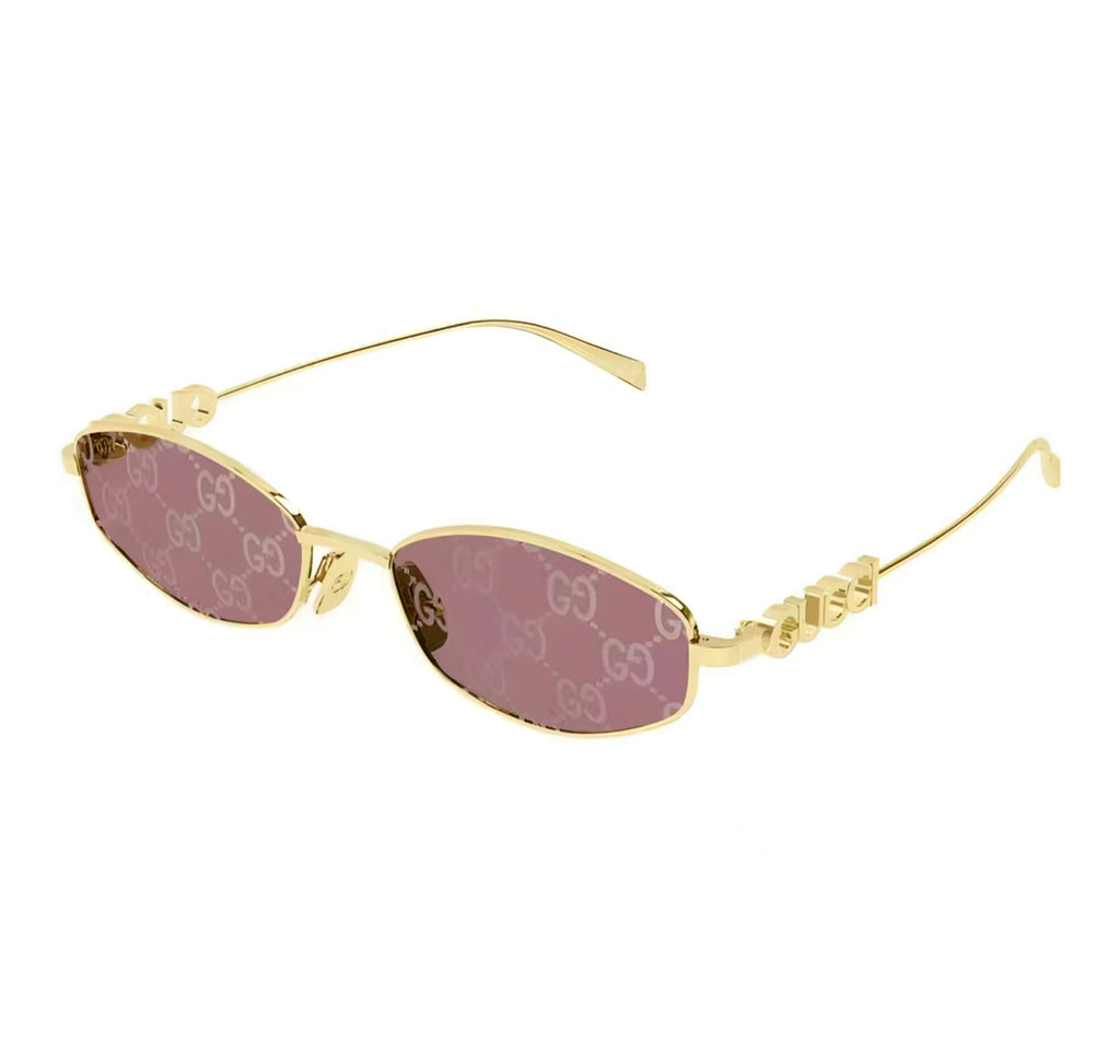 Gold & Red 45-degree product view of Gucci  Oval frame sunglasses