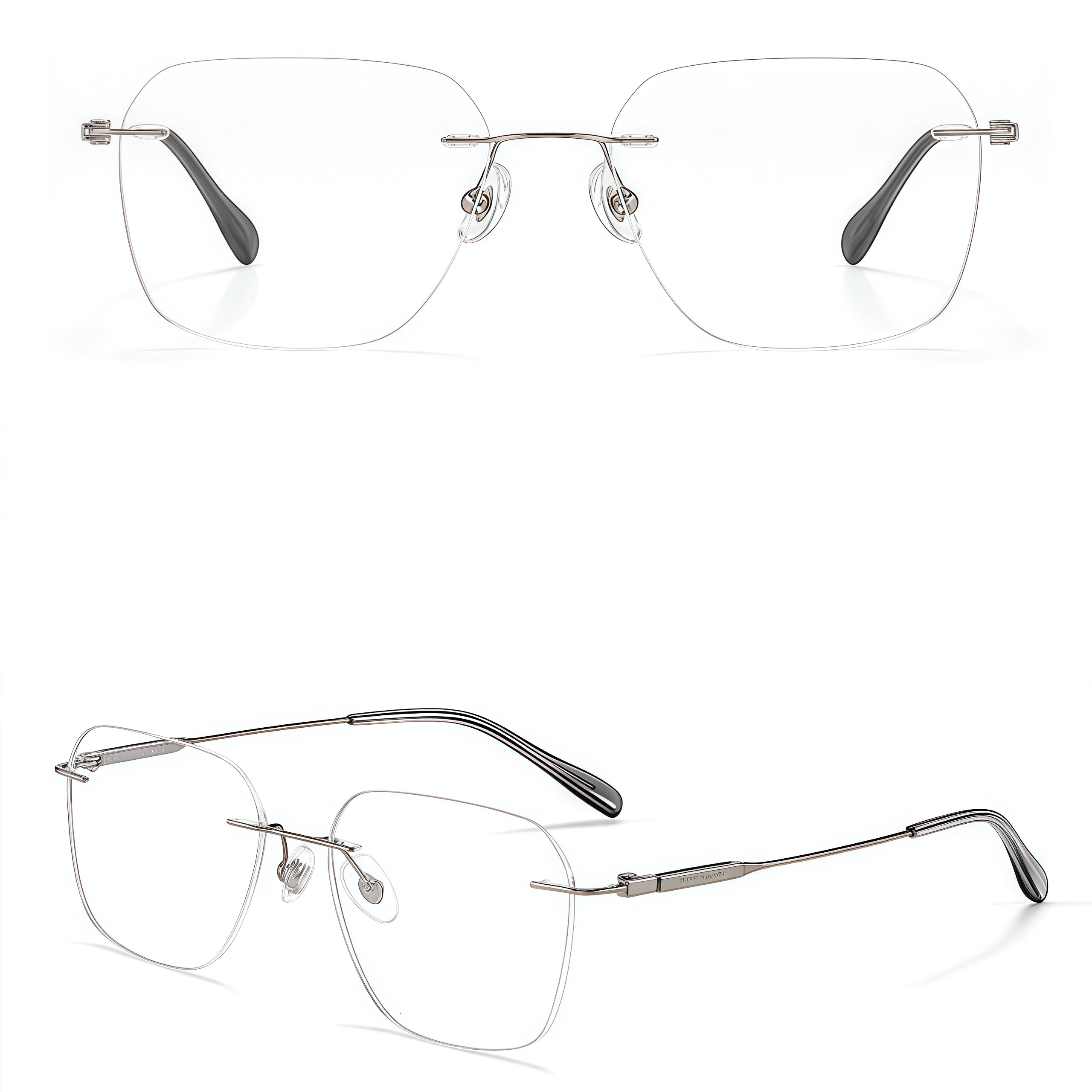 Gunmetal men's pure titanium rimless soft-square eyeglass frames, product view