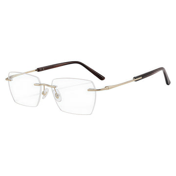 Gold front and 45-degree product views of Sophisticated Professional Rimless Eyeglasses