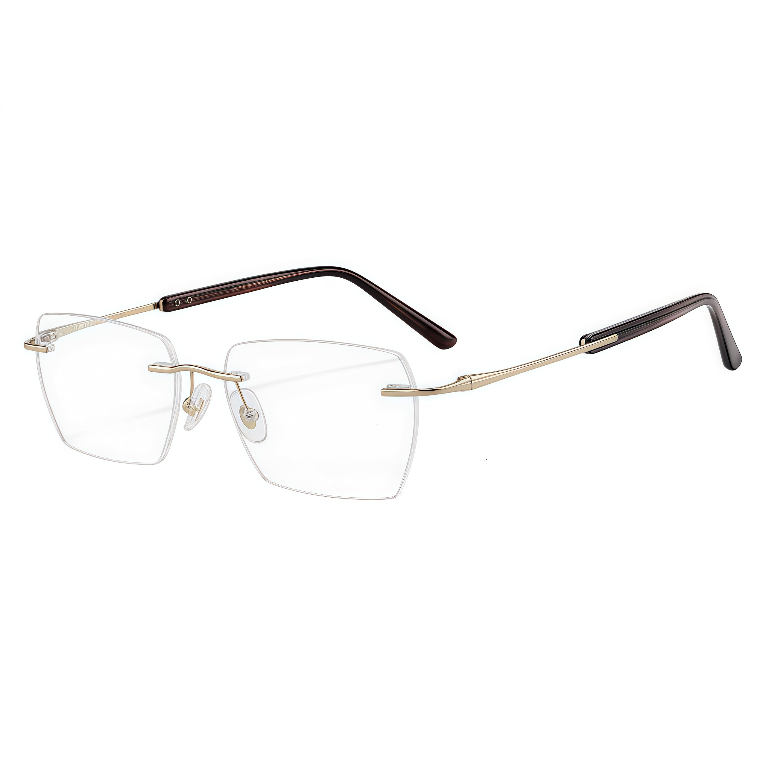 Gold front and 45-degree product views of Sophisticated Professional Rimless Eyeglasses
