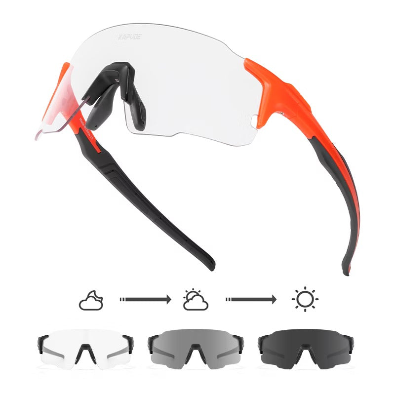 Red/Black Frame/Photochromic Grey Lens unisex tr90 wraparound shield sunglasses, detail-01 view
