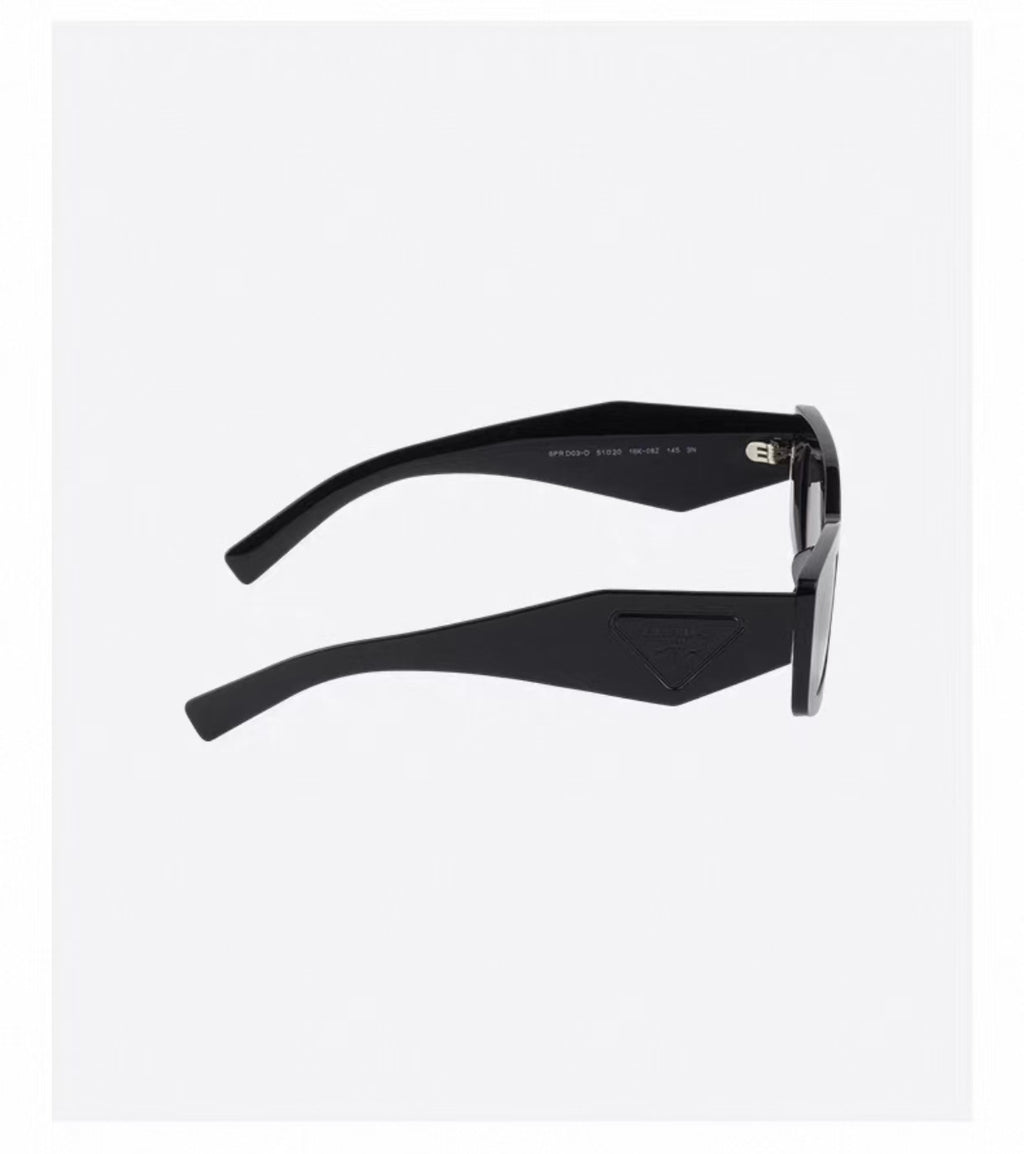 Black unisex acetate rectangle sunglasses, side view