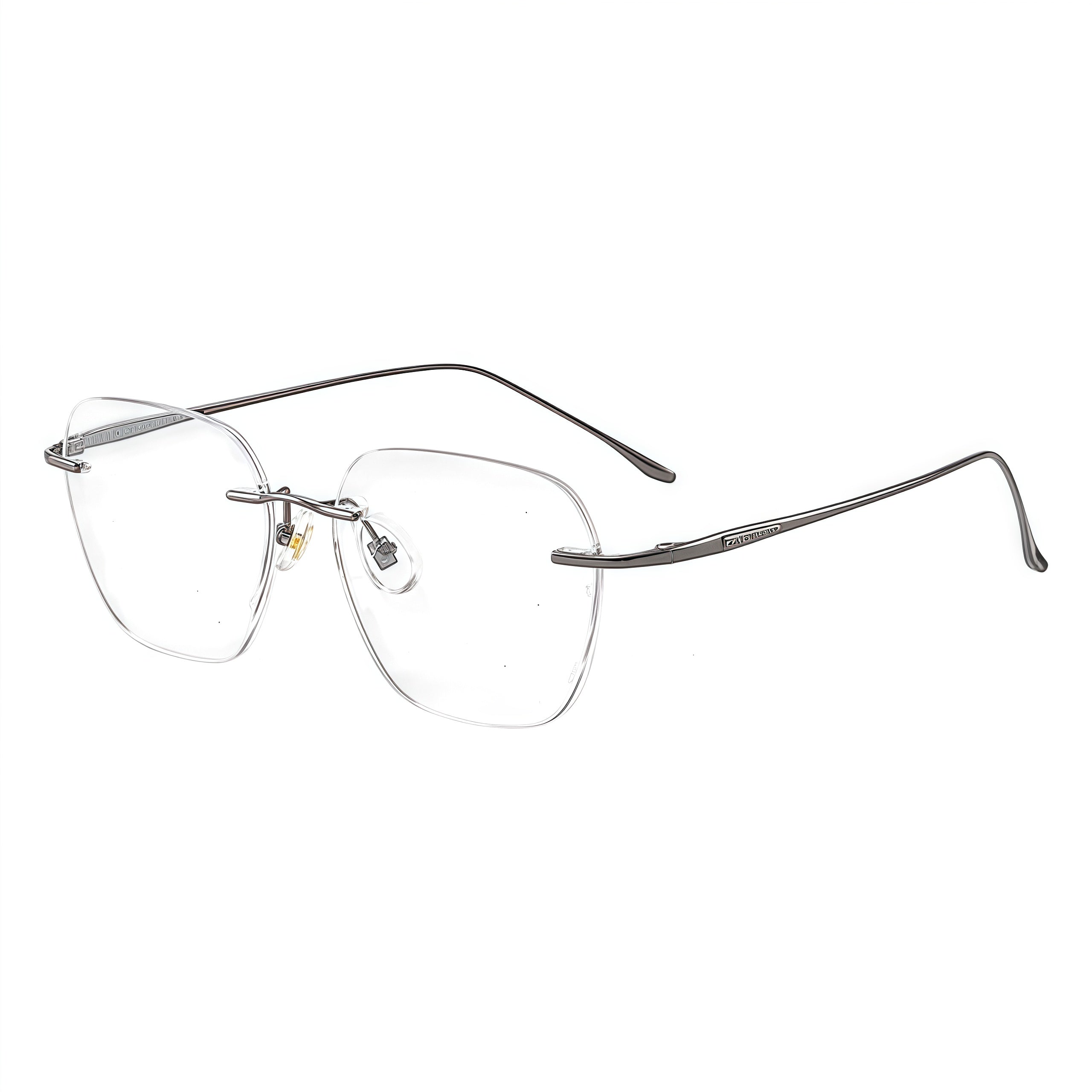 Gunmetal front and 45-degree product views of Minimalist Versatile Rimless Eyeglasses