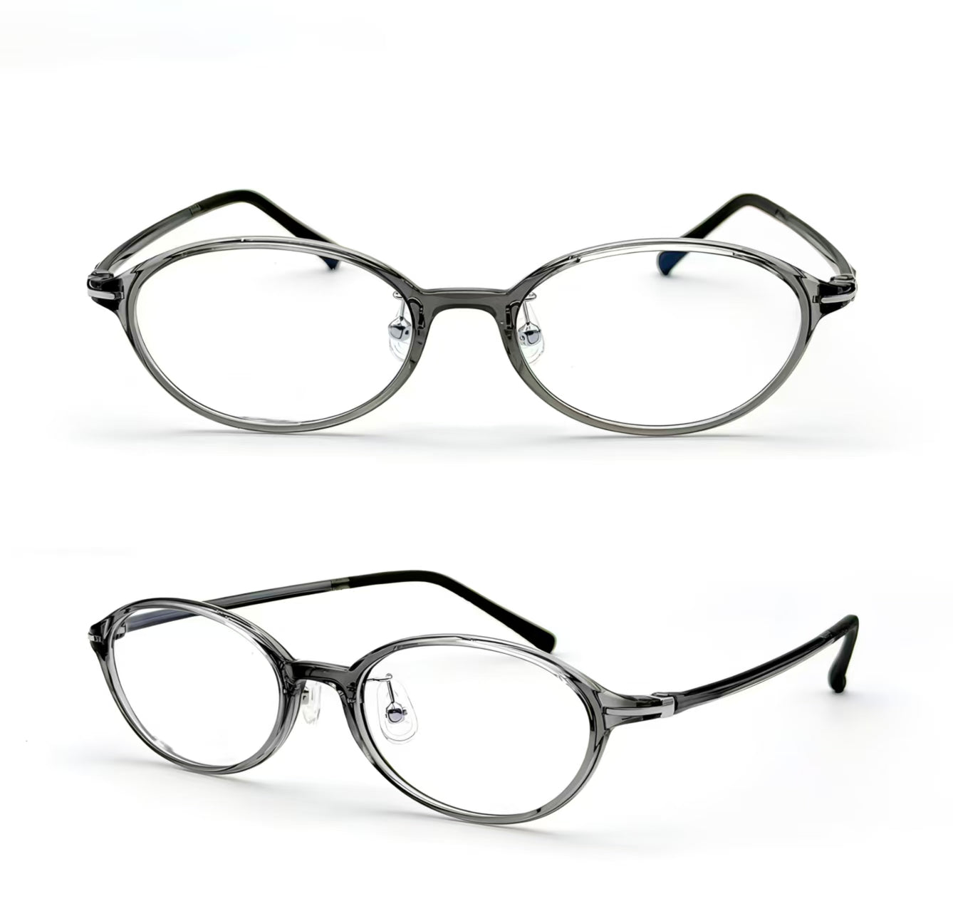 Light Gray TR90 small-fit oval full-rim glasses, front and 45-degree product views