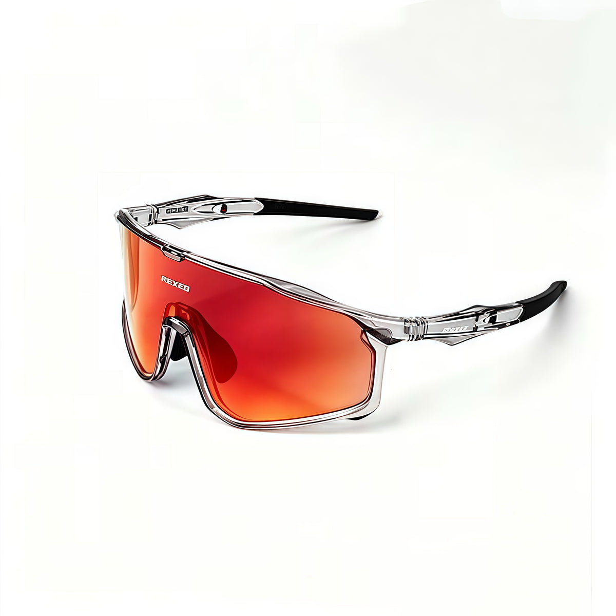 Crystal Grey Frame/Red Mirror Lens unisex tr90 shield sunglasses, 45-degree view