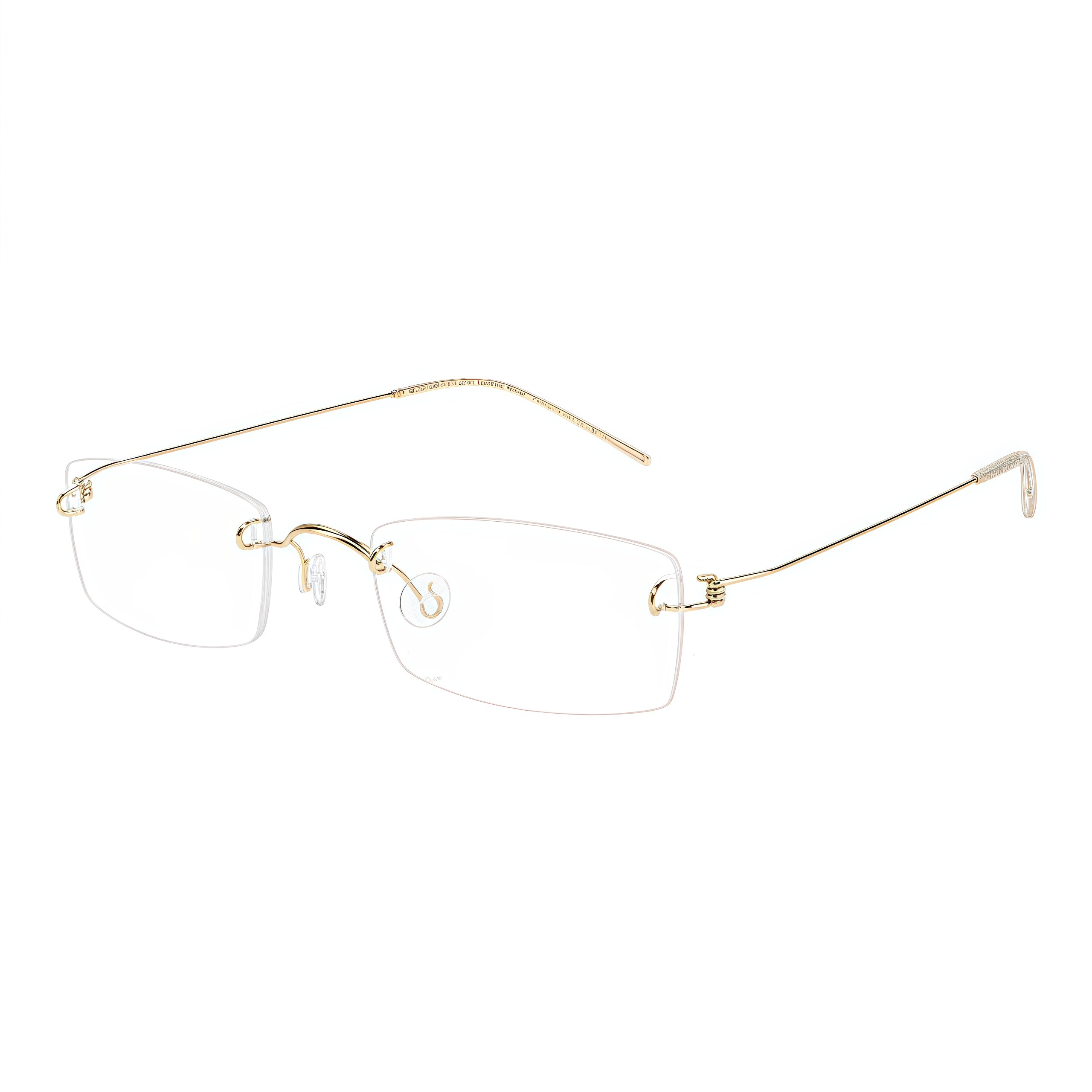 Gold unisex pure-titanium rimless arched-bridge glasses, 45-degree product view