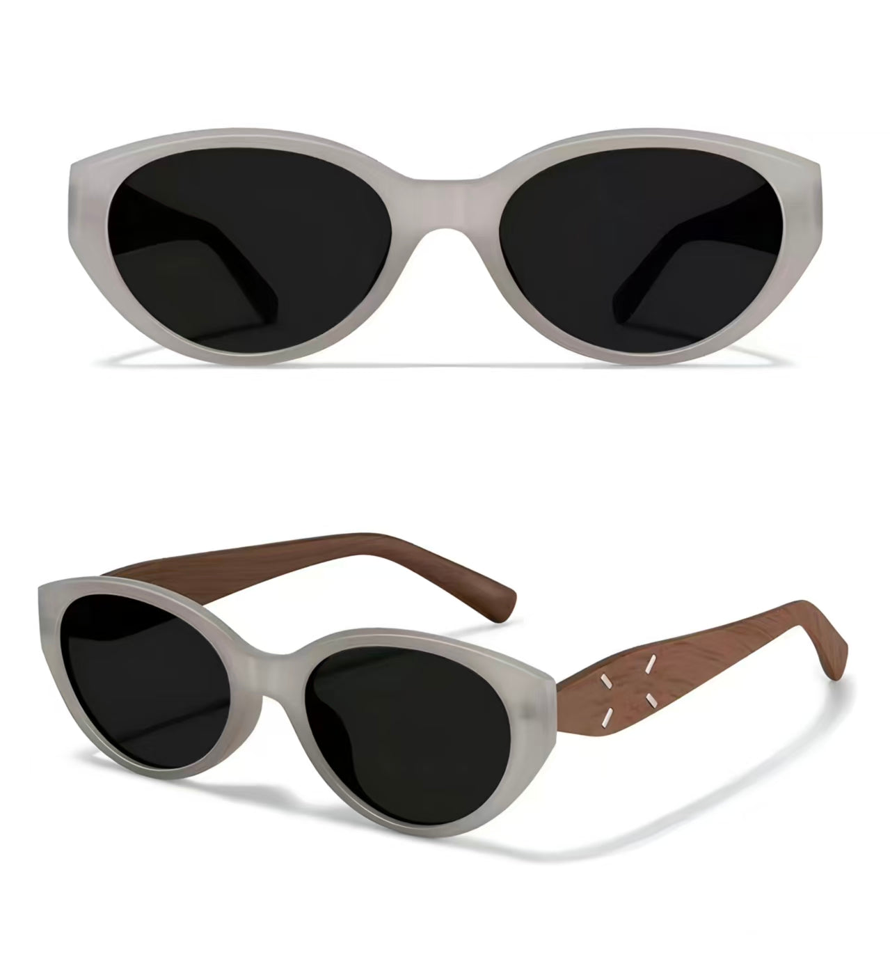 Women’s Ivory full-rim narrow oval sunglasses, front and three-quarter views