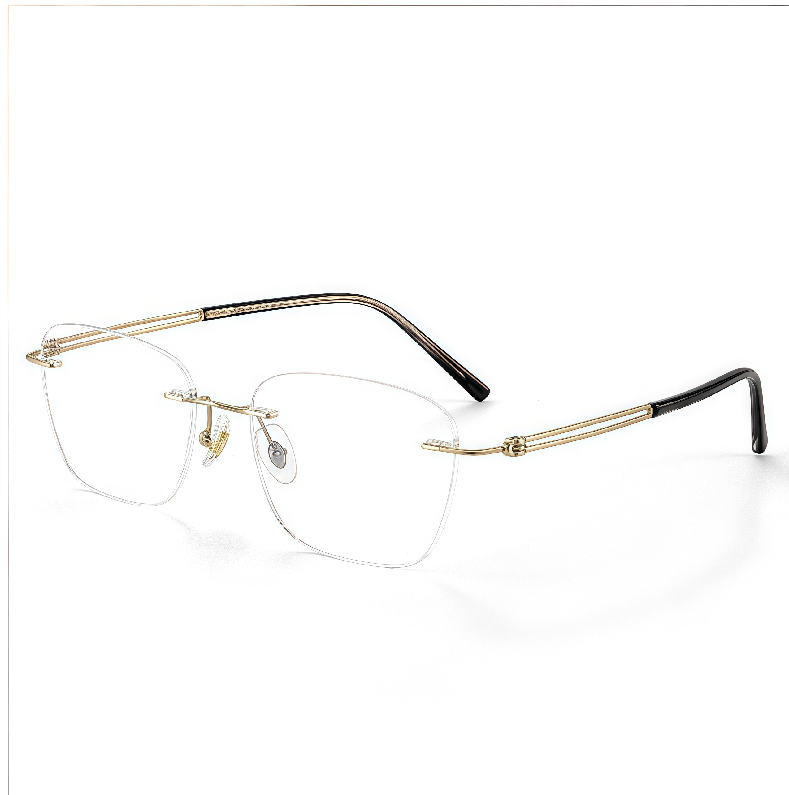Gold unisex titanium rimless rounded-rectangle eyeglass frames, product view