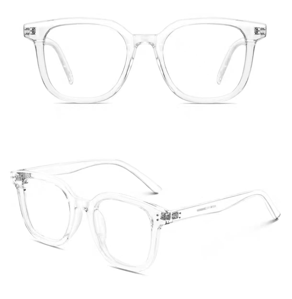 Crystal White wide square full-rim eyeglass frame, front and three-quarter product views