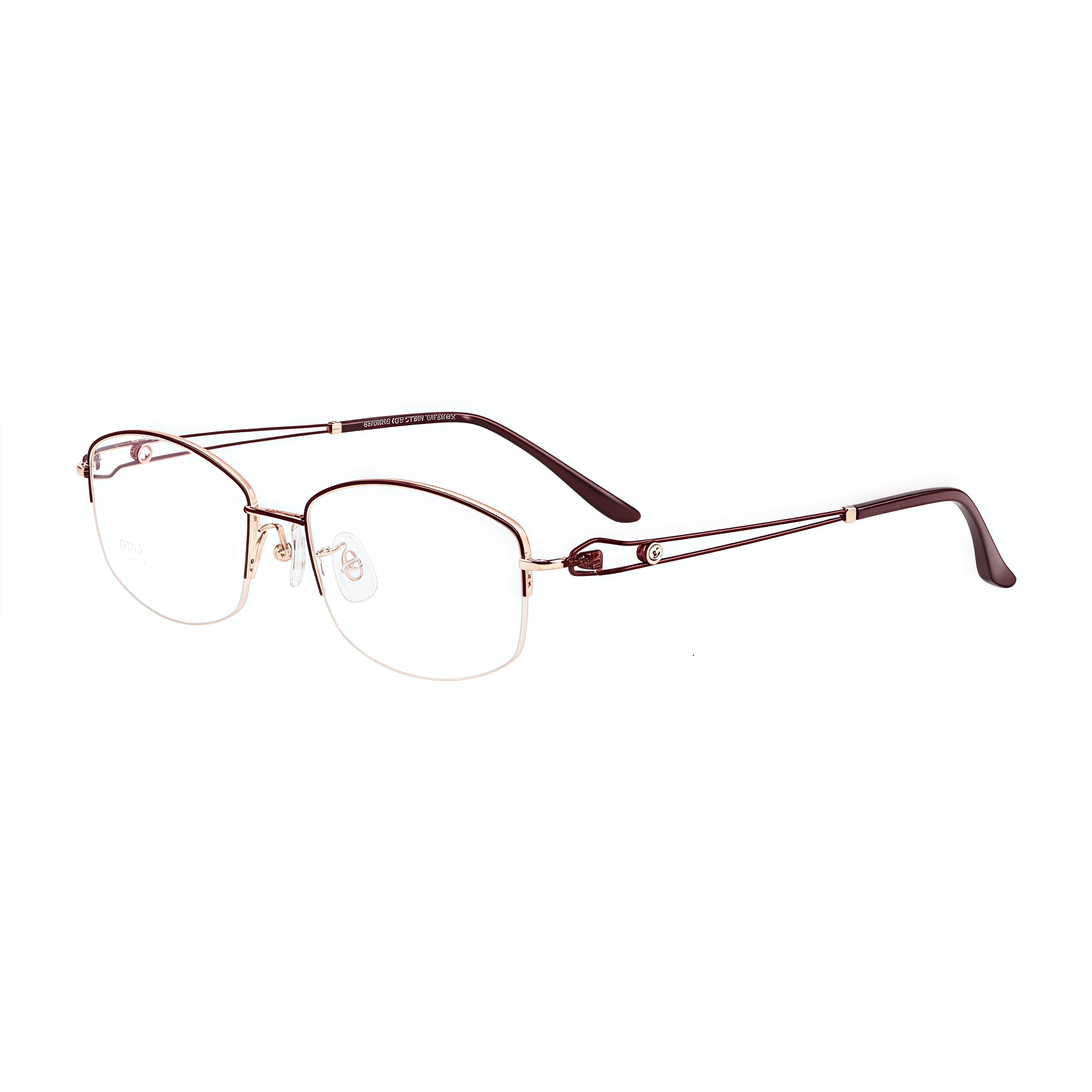 Red/Gold pure titanium semi-rimless glasses, 45-degree product view