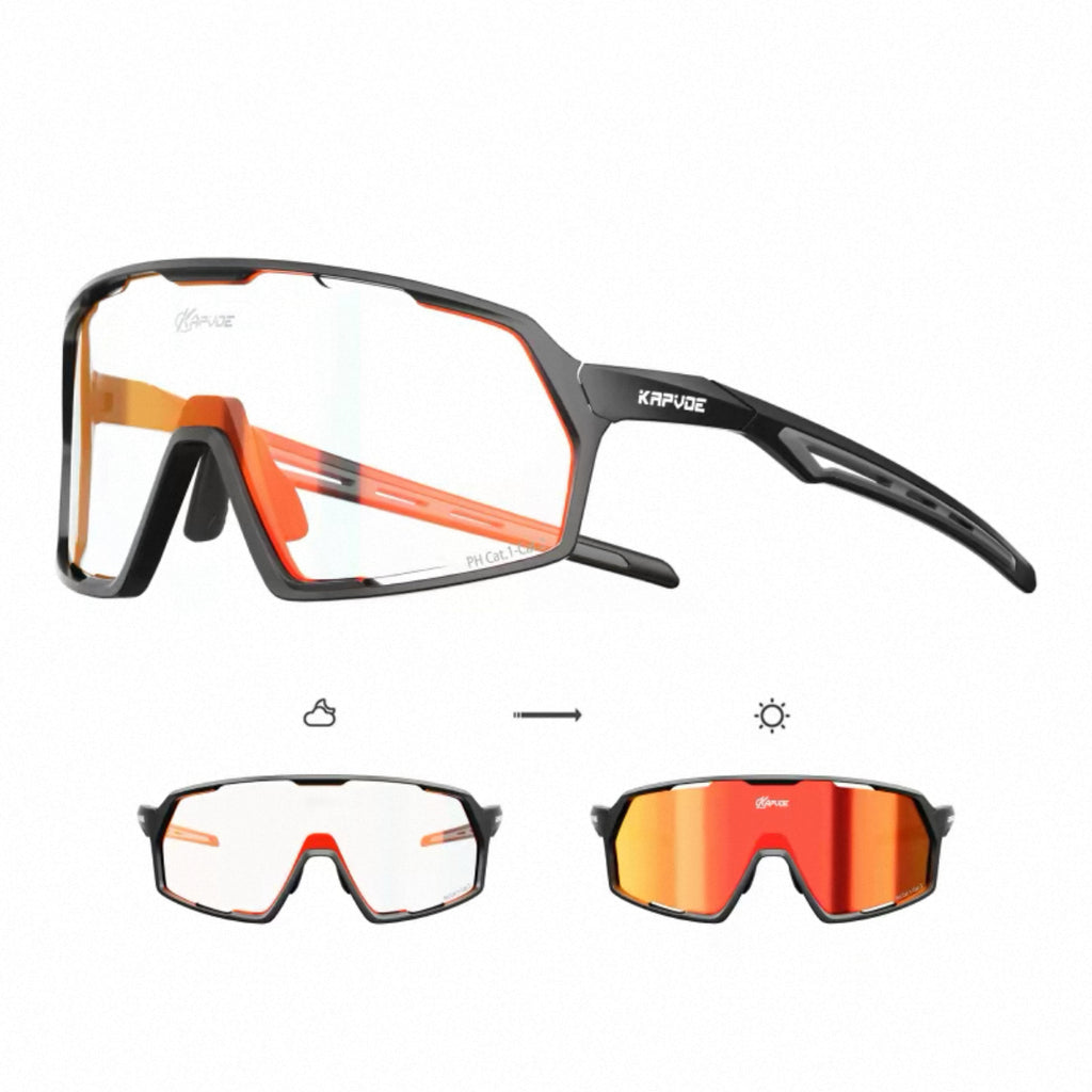 Black Frame/Photochromic Red Lens 45-degree product view of Protective Windproof Outdoor Sports Glasses