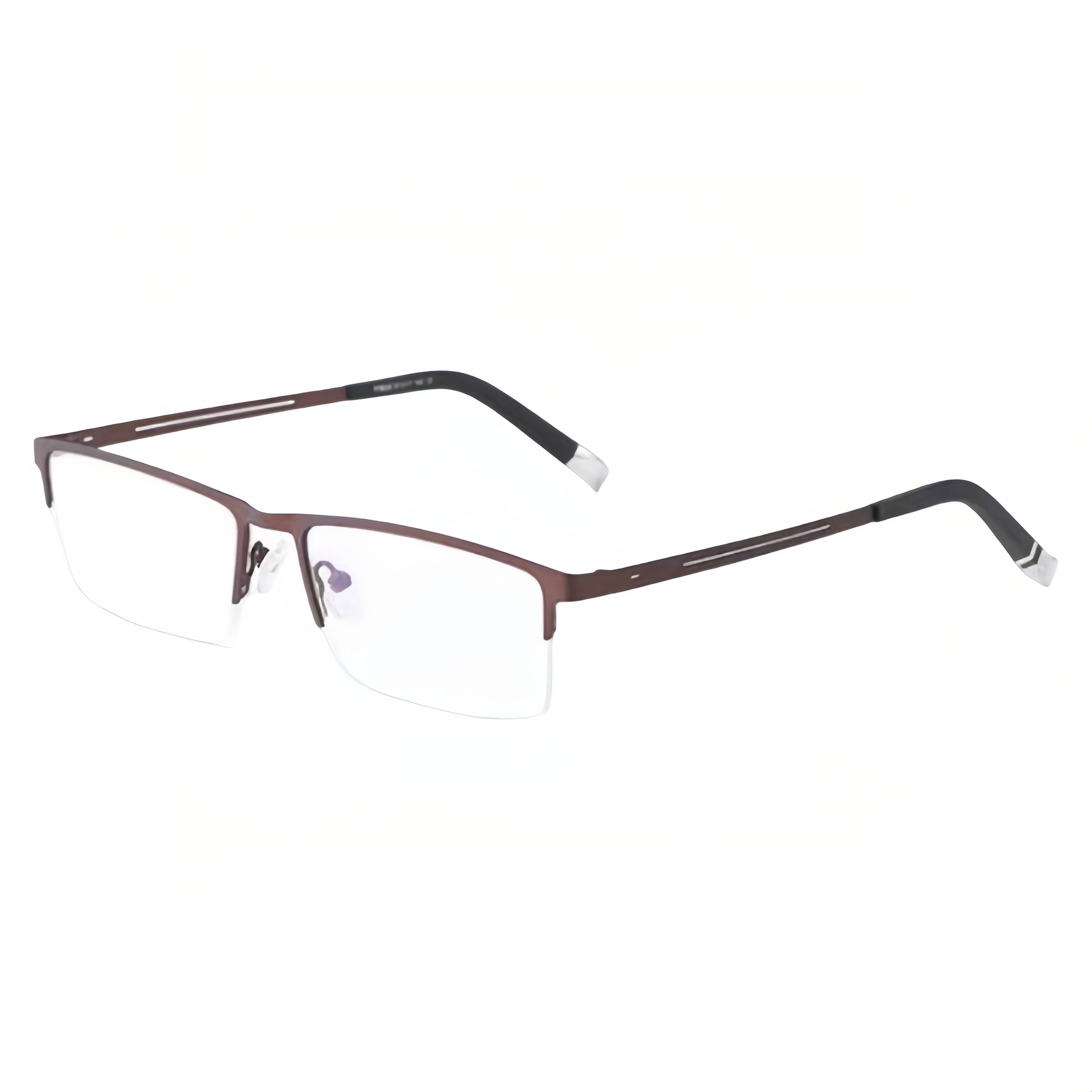 Coffee Brown rectangular semi-rimless eyeglass frame, product view