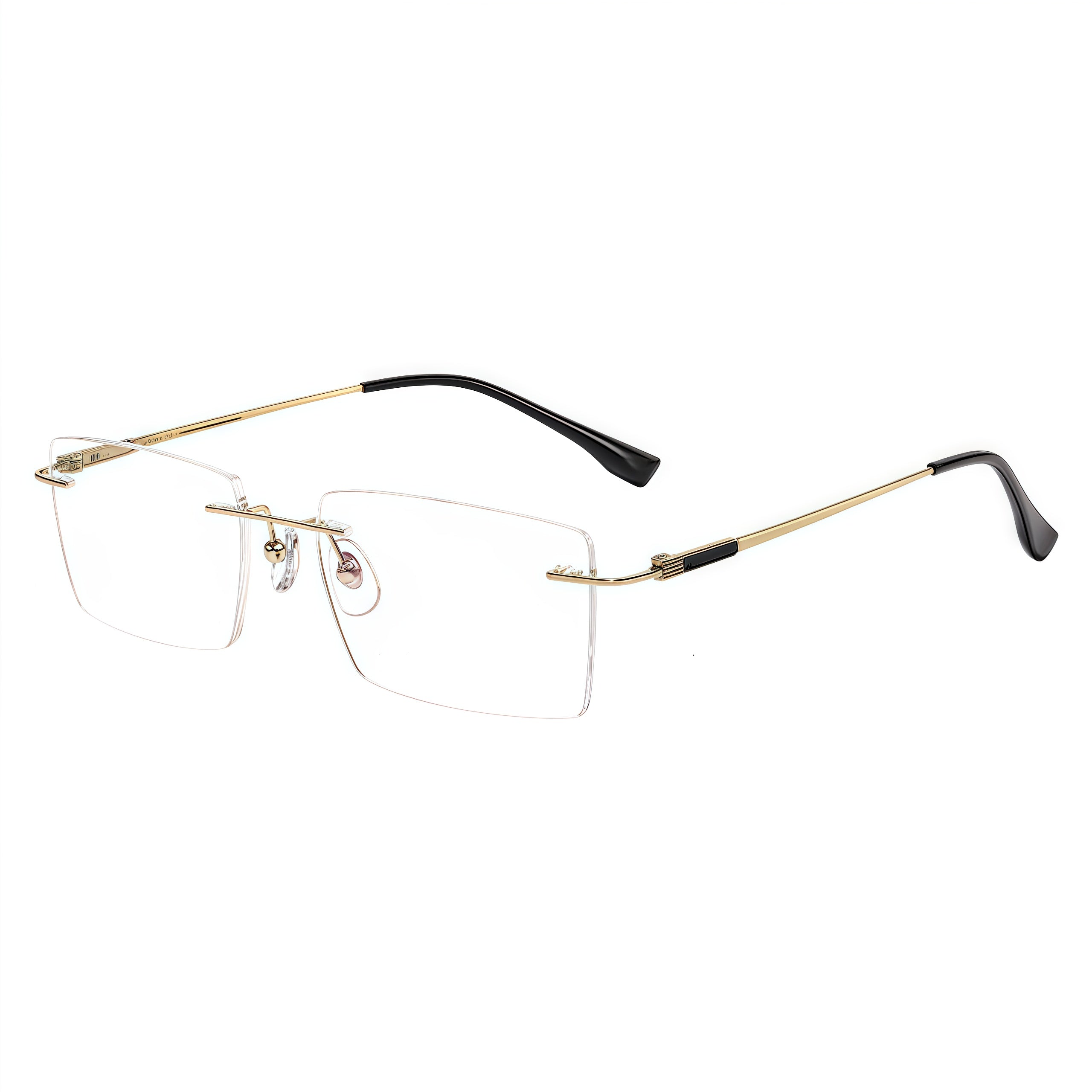 Gold men's titanium rimless rectangular glasses, 45-degree product view
