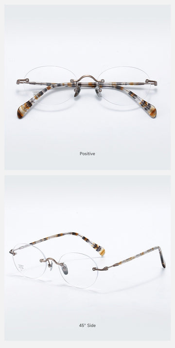 Antique Bronze/Yellow Grey front and 45-degree product views of Vintage Sophisticated Rimless Eyeglasses