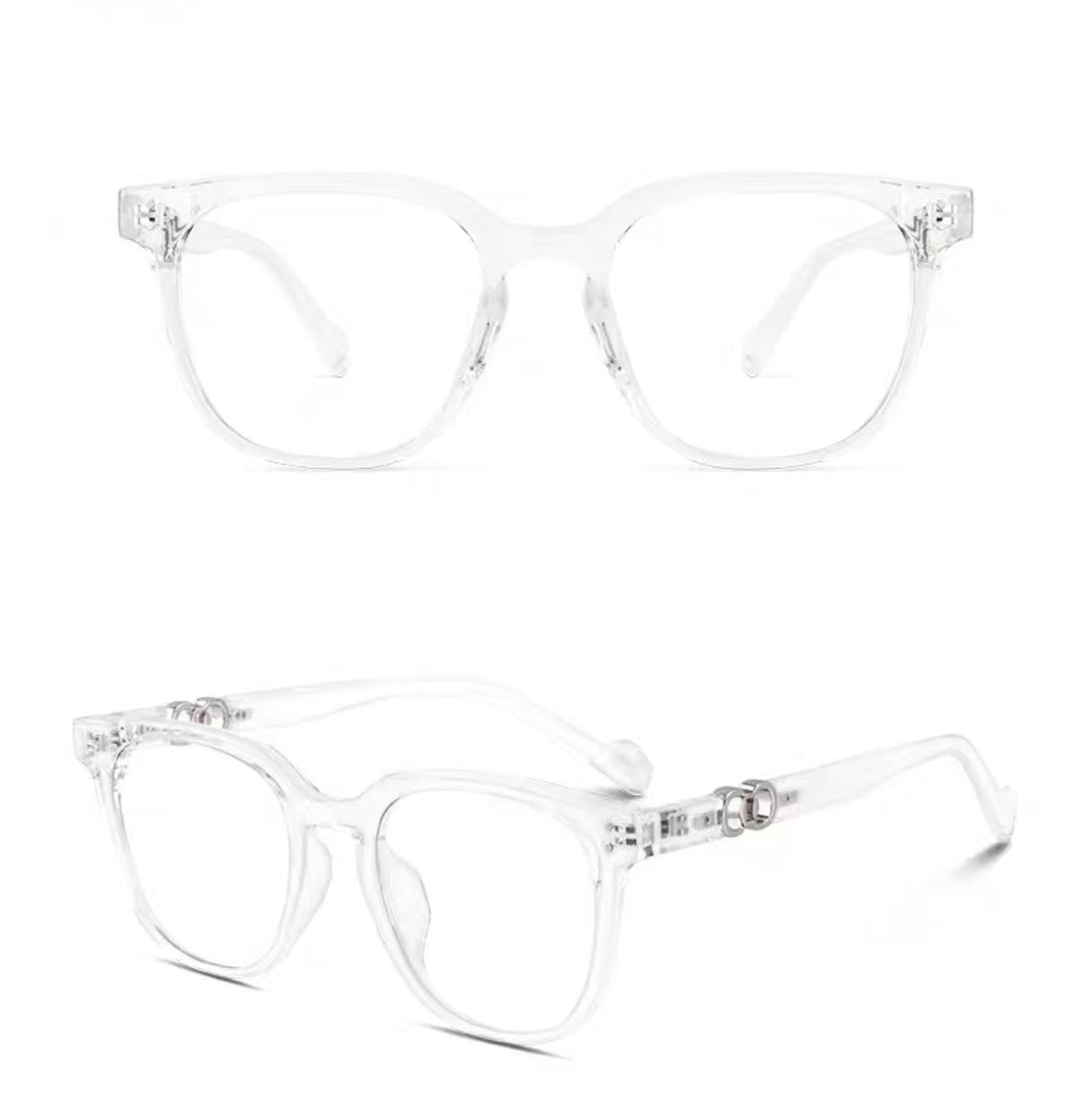 Crystal Clear round-square full-rim eyeglass frame, front and three-quarter product views