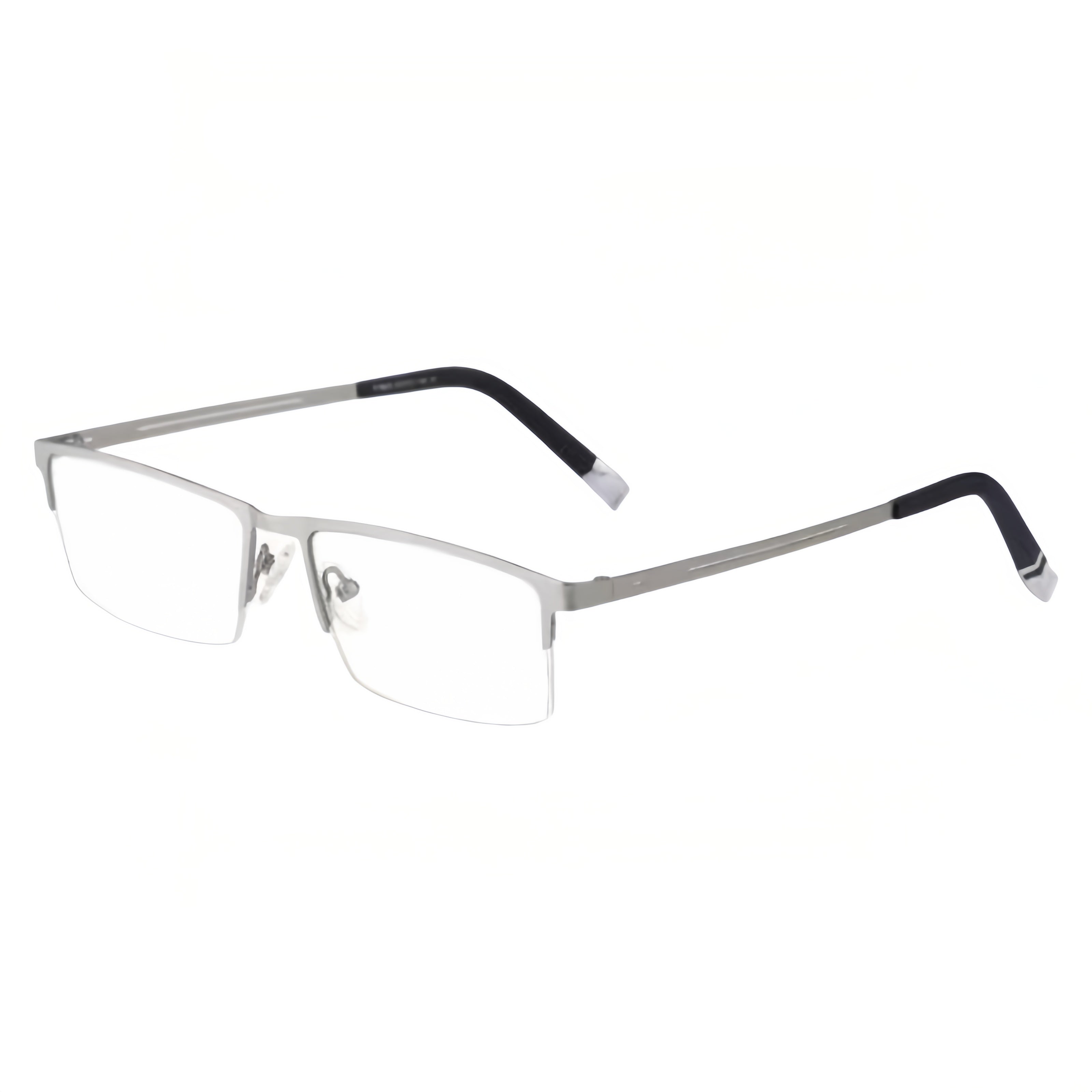Silver rectangular semi-rimless eyeglass frame, product view