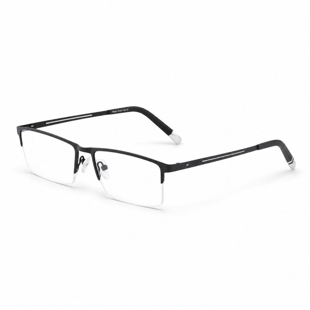 Black eyeglass frame, 45-degree product view