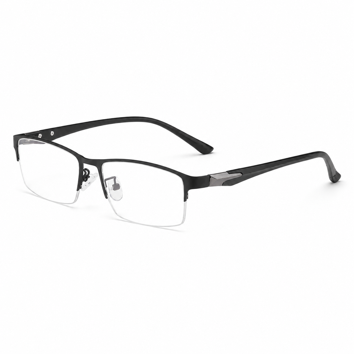 Black eyeglass frame, 45-degree product view