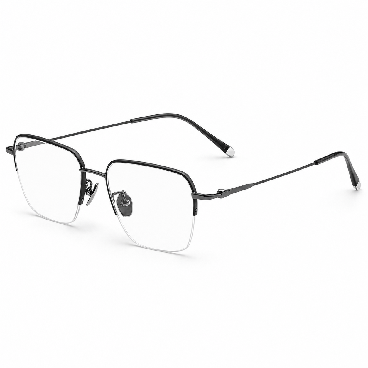 Black eyeglass frame, 45-degree product view