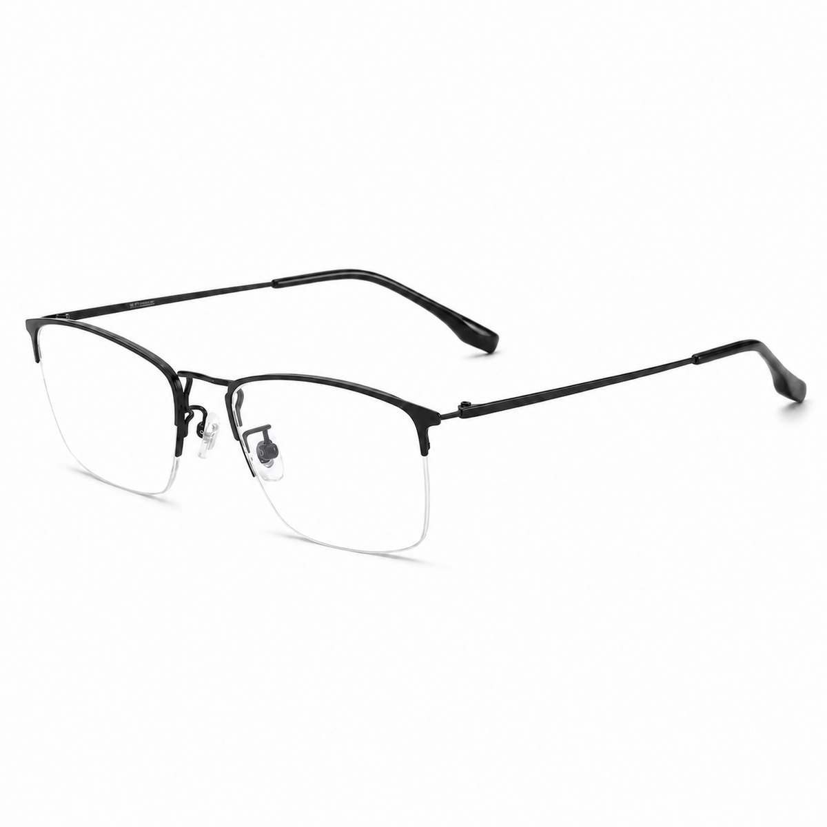 Black eyeglass frame, 45-degree product view