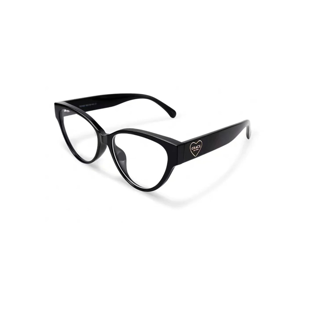 Black eyeglass frame, 45-degree product view