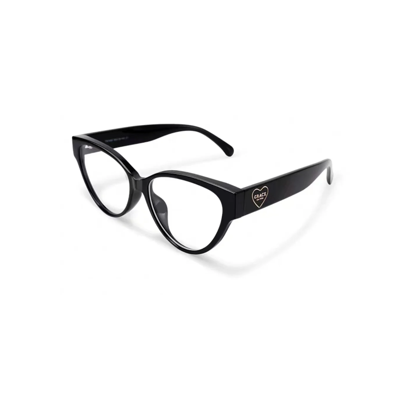 Black eyeglass frame, 45-degree product view