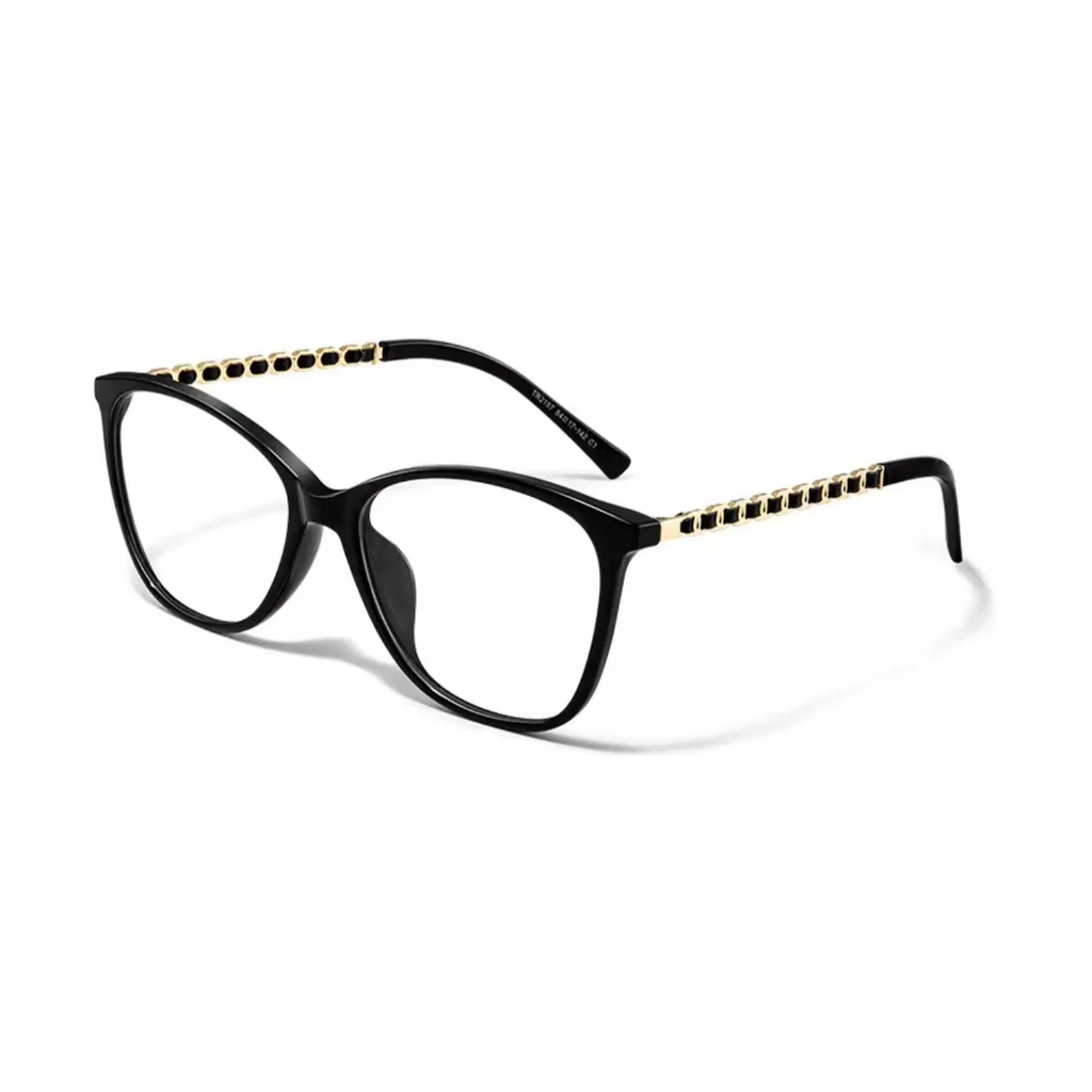 Glossy Black eyeglass frame, 45-degree product view