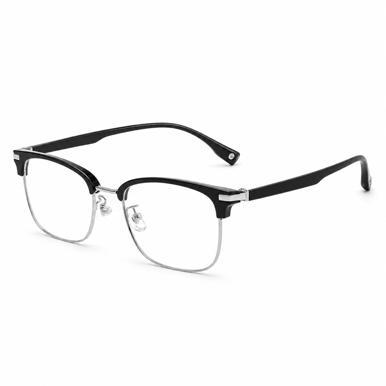 Black/Silver eyeglass frame, 45-degree product view