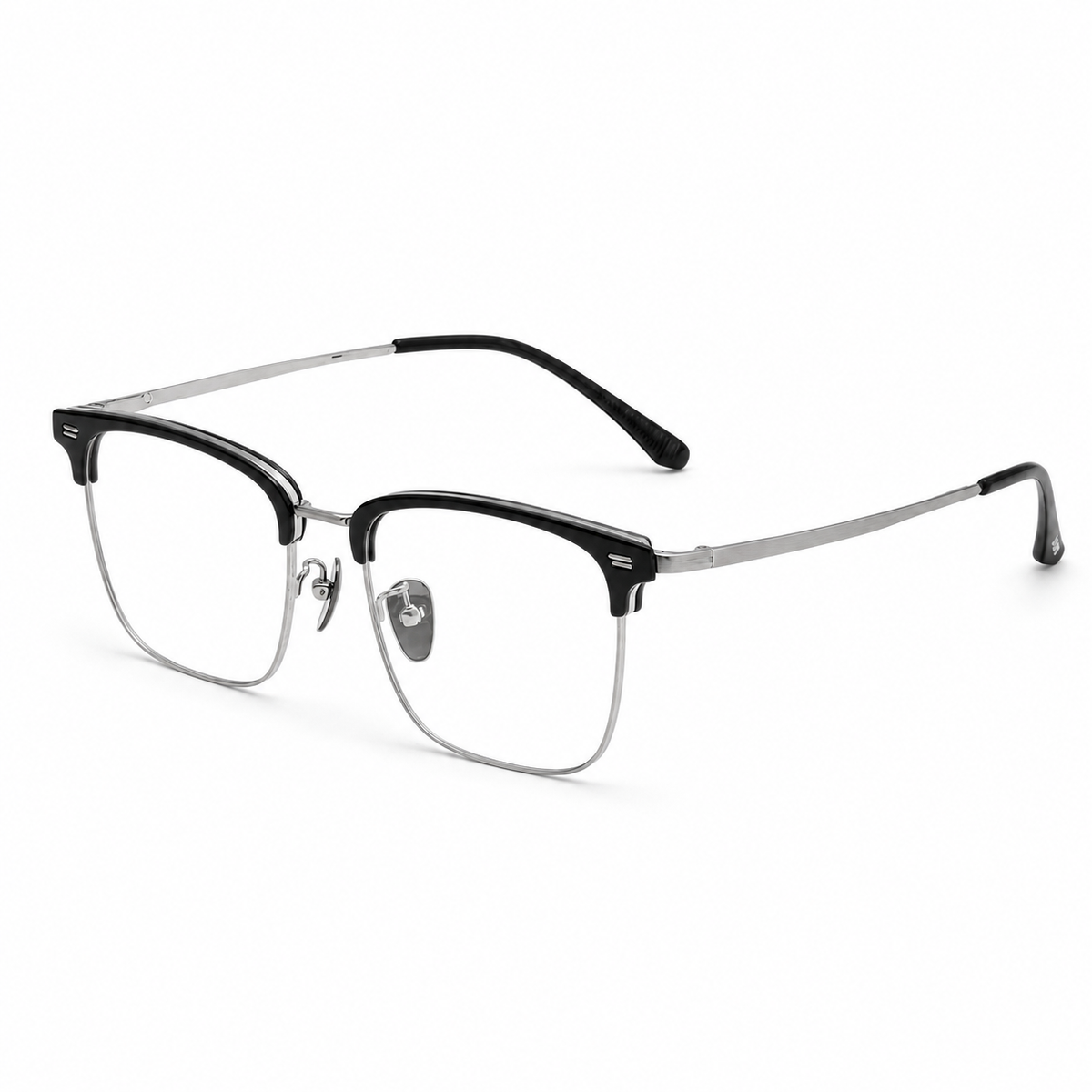 Black/Silver eyeglass frame, 45-degree product view