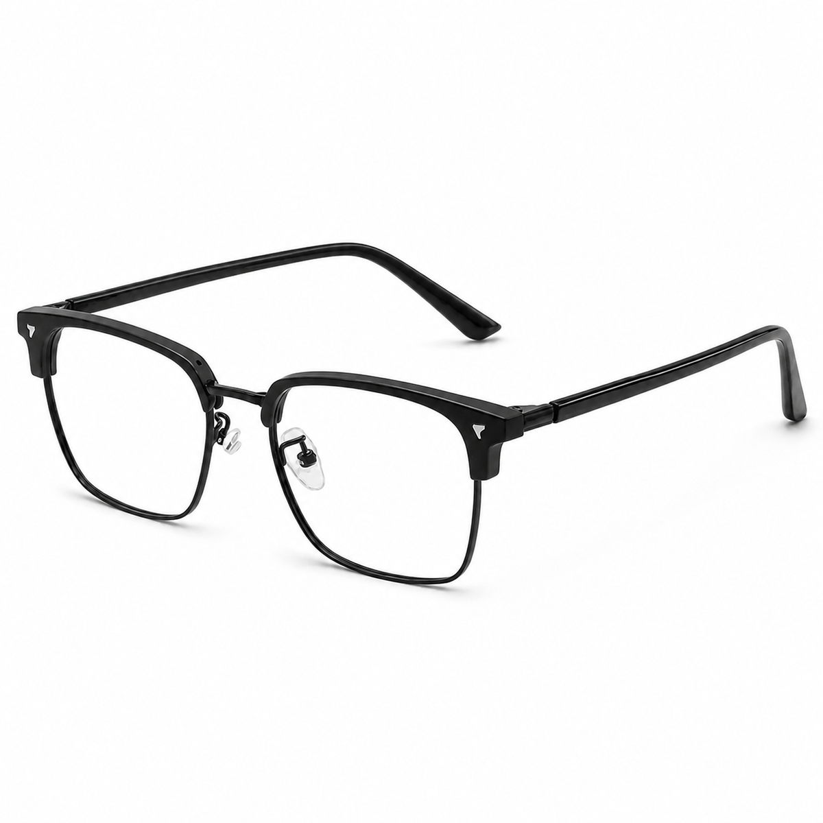 Black eyeglass frame, 45-degree product view