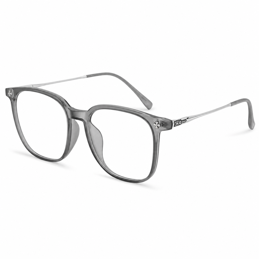 Silver Gray eyeglass frame, 45-degree product view