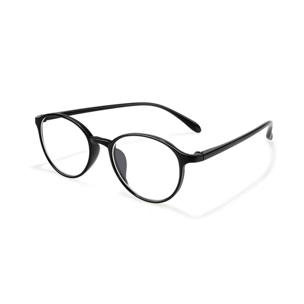 Glossy Black eyeglass frame, 45-degree product view