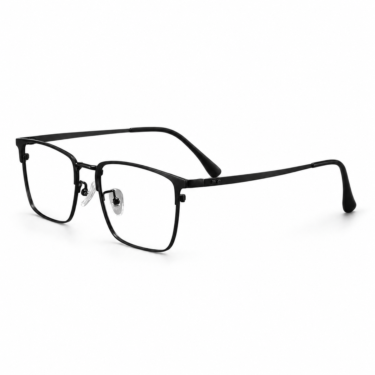 Black eyeglass frame, 45-degree product view