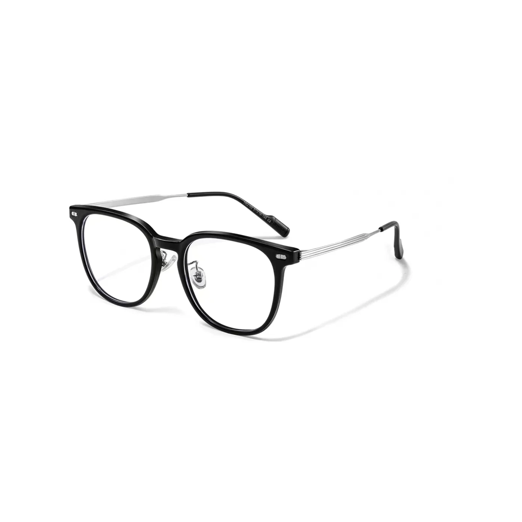 Black eyeglass frame, 45-degree product view
